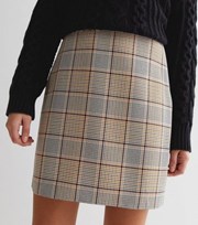 New Look Light Grey Check High Waist Mini Skirt